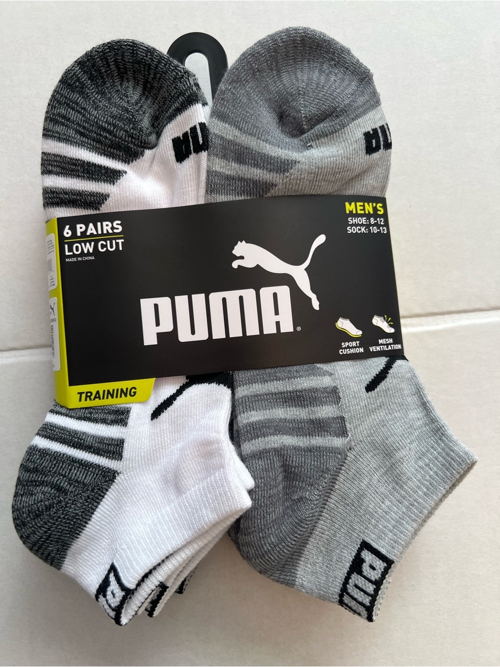 Puma Men's Low-Cut Athletic Socks - Gray & White (6 Pairs)